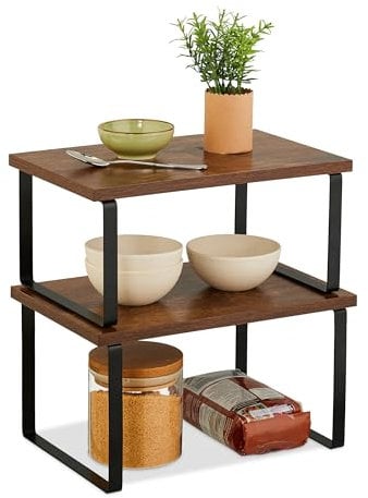 Relaxdays Tischregal 2-TLG. Set, Küchenorganizer für Gewürze, Geschirr UVM., stapelbar, Industrial Design, braun/schwarz