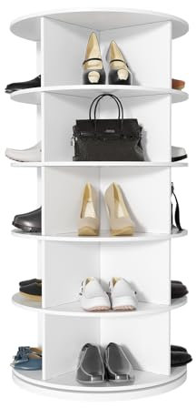 Scarpiera girevole a 360°, scaffale angolare, 7 strati con grande capacità, bianco, libreria con 4 scomparti, contiene 28 paia di scarpe, scarpe, borse, libri e utensili da cucina (5 piani)