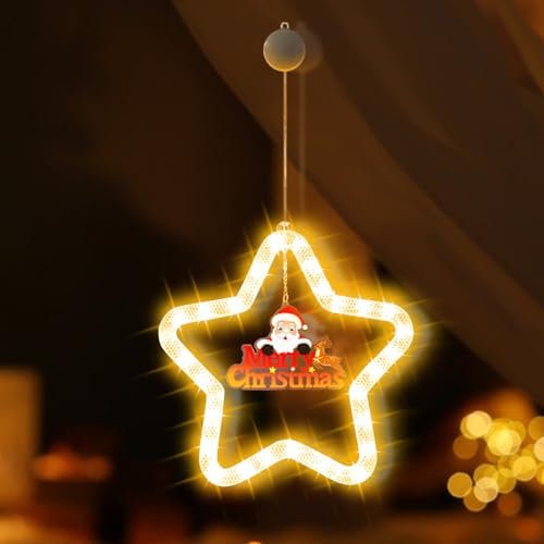 TETSMG Weihnachtsdeko LED Sterne Weihnachtsbeleuchtung, Weihnachtsdeko Fenster Weihnachtsstern mit Dynamische Lichteffekte, Warmweiß LED Sterne Fensterbeleuchtung für Fensterdeko (Merry Christmas)