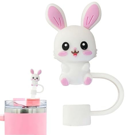 Animal Straw Covers Cap for Stanley Cup, Straw Topper for 30&40 Oz Stanley Tumbler with Handle, 10mm 0.4in Reusable Straw Tips Lids Dust-Proof Topper for Water Bottle (Rabbit)