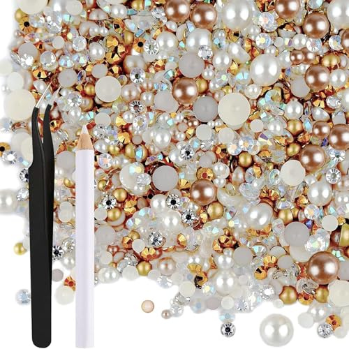 Mix Flat Back Pearls and Rhinestones 50g Mixed Size 3mm-10mm