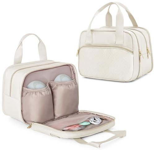 Fasrom Wearable Breast Pump Bag with Cooler Compatible with Momcozy, Medela and Elvie Pumps, Portable Pump Carrying Case for Working Moms, Beige