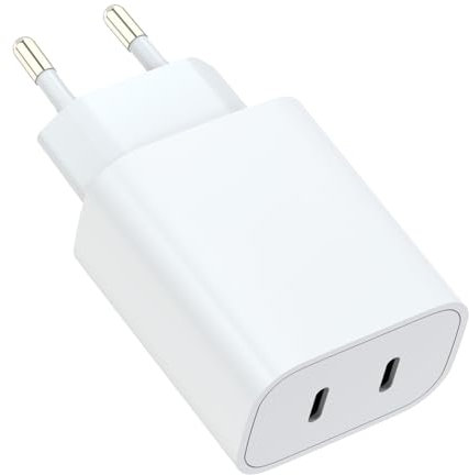 Powice 20W USB C Ladegerät,PD20W Ladegerät USB C Mit 2 einem USBC Anschluss,Netzteil für iPhone 16/15/14/13 12 11 SE XS XR 8 7, Weiß