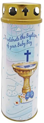 17cm Pillar Candle for Baptism of Baby with Windproof Cap and Prayer (Baby Boy 3808)
