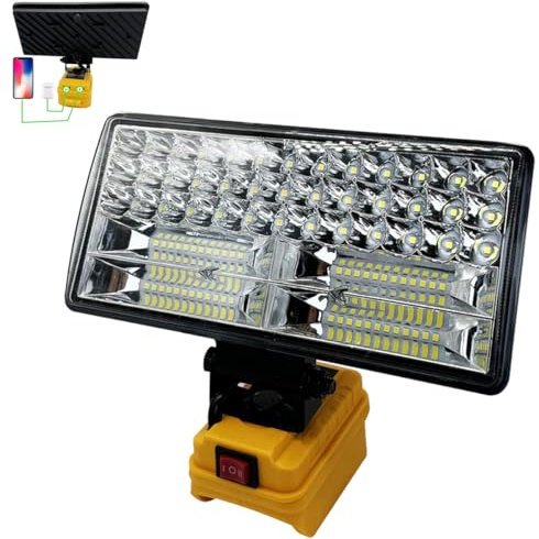 LED Work Light for Dewalt 18V Battery DCB184-XJ, Two Levels Adjustable Flood Light up to 90W 5400 Lumens with USB Charging Port, Portable Job Site Lighting for Work, Camping(No Battery)