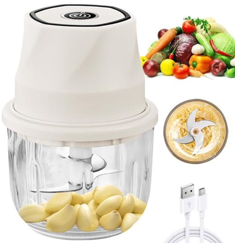 Zwiebelschneider Elektrisch, 300ml Zwiebel Zerkleinerer Elektrisch Küche USB-Aufladbar mit Ladekabel, Multizerkleinerer Mixer Gemüsezerkleinerer für Fleisch Zwiebeln Knoblauch Nüsse Gemüse