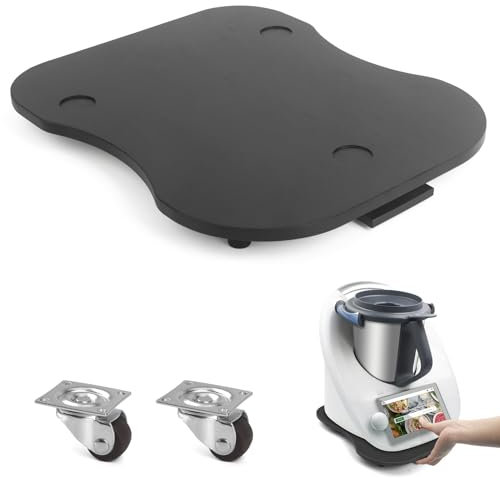 Upgrade Gleitbrett für Thermomix TM6 TM5 - Rollbrett für Thermomix Vorwerk Küchenmaschine, Bambus Unterlage Brett mit Rollen TM5 TM6 Zubehör Schnelles Bewegen Schwarz
