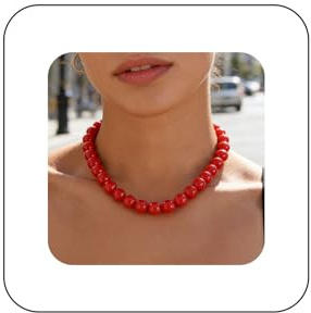 Boho Rote Perlen Dicke Halskette Einfache Klobige Halskette Perlenkette Halsband Niedlich Rund Perlenstrang Kette Kragen Kurz Zierlich Aussage Minimalistisch Zart Übertrieben Schmuck Für Frauen