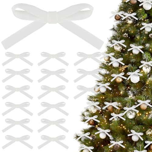 Packung mit 36 kleinen Weihnachtsschleifen aus Samt, Vintage-Bandschleifen, rustikale Mini-Samtschleife, Weihnachtsgirlande, Twist-Tie-Geschenkschleife für Weihnachtskugeln, Feiertagsdekoration