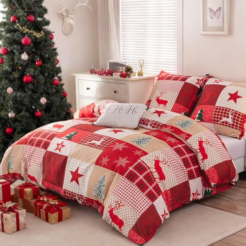 Nesture Bettwäsche 135x200 2teilig Mikrofaser, Weihnachtsrentier | 1x Bettbezug 135x200 + 1x Kissenbezug 80x80cm mit Reißverschluss, Weihnachts-Bettwäsche-Sets weich & bügelfrei, atmungsaktiv