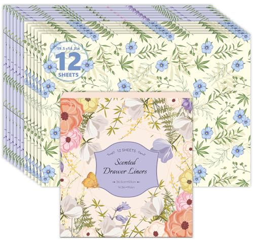 SCENTORINI Schrankpapier mit Lavendel et Leinen Duft – 12 Blätter Duftpapier für Schubladen, Kleiderschrank – Duftendes Papier für Garderobe, Wäscheschrank, Kommodenregal
