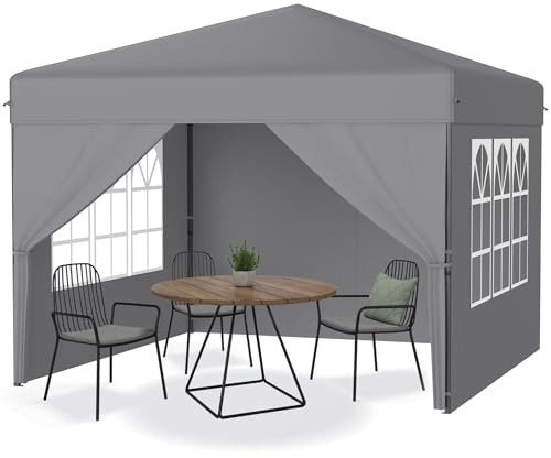 YRHom Pavillion Klappbar 3x3m Pop Up Faltpavillon UV Schutz Gartenpavillon Winterfest mit 4 Seitenwänden Outdoor Partyzelt Stabil Faltzelt Höhe Verstellbar für Camping Innenhof Gazebo - Grau