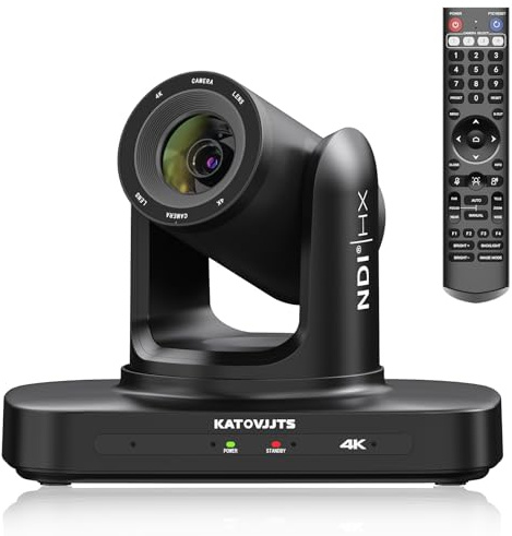 KATOVJJTS PTZ Kamera 4K mit 20X optischem Zoom, 4K NDI PTZ Kamera mit AI Auto Tracking (Gen3), Live-Streaming für Kirchenanbetung, USB 3.0 PoE HDMI IP funktioniert mit Vmix, OBS, YouTube, Zoom