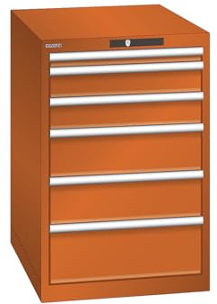 kaiserkraft | ESD-Schubladenschrank | BxTxH 564 x 725 x 850 mm | 6 Schubladen | Traglast 75 kg | orange