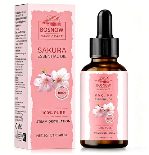 Aceite Esencial Flor de Cerezo 30ml, Aceite Esencial Sakura 100% Puro para Difusor Fragancia Aromaterapia Humidificador Masaje Baño Cuidado de la Piel DIY Velas Relajación
