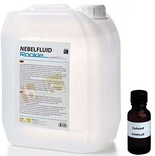 5 Liter DJPower Nebelfluid ROOKIE + 30 ml Duftstoff Vanille, Smoke-Fluid, Nebel-Fluid-Flüssigkeit für Nebelmaschine