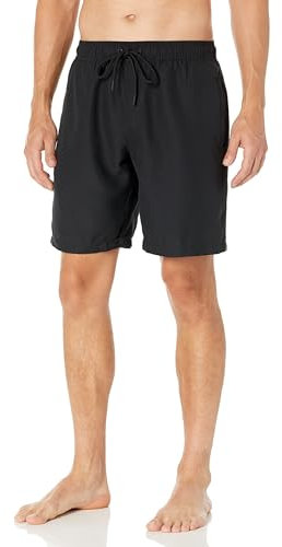 Amazon Essentials Herren 23cm Badehose mit Netzfutter, Taschen und Kordelzugverschluss, Schwarz, L