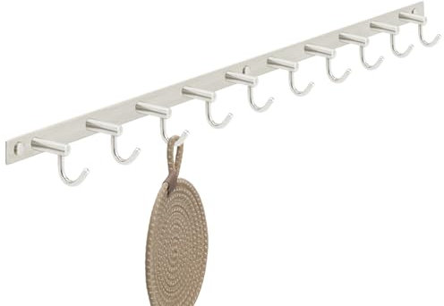 Stahlia Hakenleiste EDELSTAHL gebürstet Garderobenleiste 10x Haken (L: 770mm) Modell:SOFIA Wandgarderobe mit 1/4/6/8/10 Kleiderhaken Garderobenhaken Wandhaken