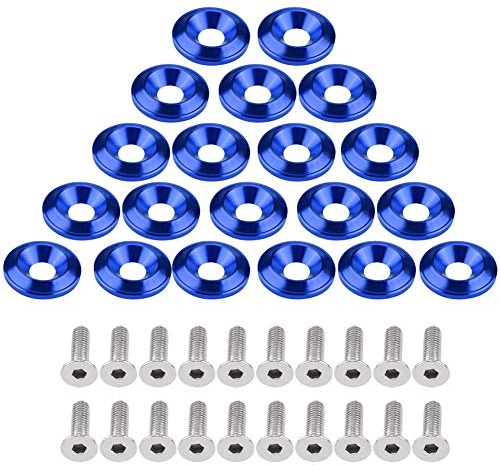 Waschmaschine, Qiilu Stoßstange Unterlegscheibe, 20 Stücke Aluminium nummernschild schrauben Stoßstange/Fender Unterlegscheibe Bolzen Motor Bay Dress Up Kit(Blau)