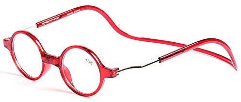 GEMSeven Runder Rahmen Magnetische Lesebrille Mit Einstellbarem Silikon Hals Hängen Clip Auf Magnethalter Presbyopie