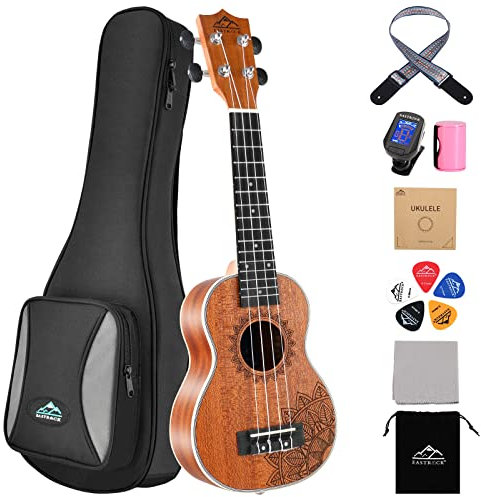 EASTROCK Ukalale Sopran-Ukulele, 53,3 cm, für Anfänger, Set mit digitalem Stimmgerät, Gurt, Plektrum, Saiten, Sandhammer, Reinigungstuch und strapazierfähigem, gepolstertem Gigbag-Set, 13-in-1