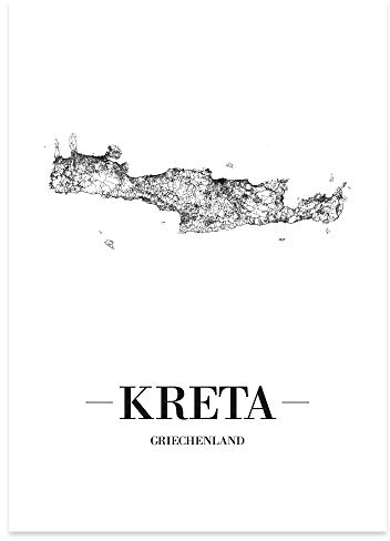 JUNIWORDS Stadtposter, Kreta, Wähle eine Größe, 21 x 30 cm, Poster, Schrift A, Weiß