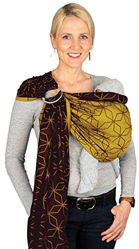 Hoppediz Ring-Sling, Baby-Tragetuch ab Geburt, 100 % kbA-Baumwolle, Design Malmö yellow
