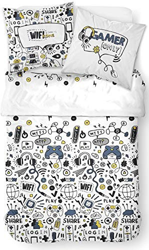 TODAY Parure Housse de Couette Ado Gamer, Blanc, 220x240