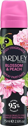 Yardley London Blossom and Peach Body Spray, Spray Corporel Floral pour Femme avec Notes d'Agrumes et de Cassis, Brume Corporelle Blossom pour Femme 75ml