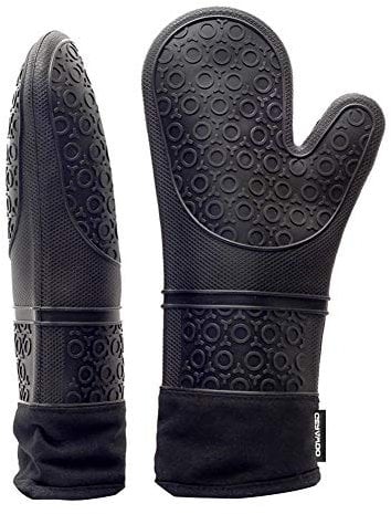 Professionnels Gants de Four, Maniques Gants de Cuisine Silicone, 1 Paire Gant Anti Chaleur, Gants étendus pour Pizza et Cuisine (Noir)