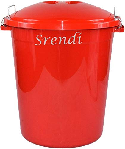 Srendi® 50L Hygienic Plastic Bin/Waterproof/Rodent Proof/Ideal for Outdoor/Animal Feed/Food/Storage/Flour Locking Lid (Red)