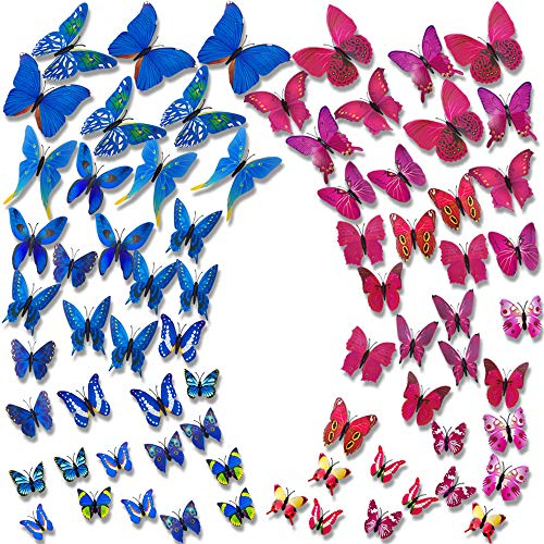 SourceTon 3D-Wandaufkleber, bunte Schmetterlinge, abnehmbar, DIY, Schmetterlinge, Wandaufkleber, Wandaufkleber, für Heim- und Raumdekoration, 72 Stück (blau und lila)