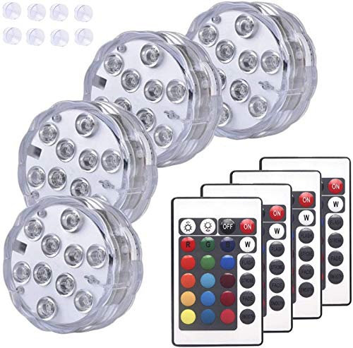 Riaxuebiy Tauch-LED-Lichter Teichbrunnen Pool Lichter Fish Bowl Unterwasserlichter Teelicht für Aquarium Vase Hochzeit Halloween Batteriebetrieben Wasserdicht mit Fernbedienung (10 LED-4 Stück)