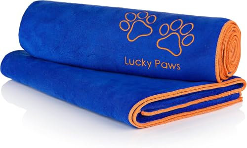 Lucky Paws® UK Dog Towel – Extra Large 140x70cm – Super Absorbent, Luxuriously Soft & Fast Drying Microfibre Towel – Premium Dog Towels for Drying Dogs (Pack of 2, Blue)