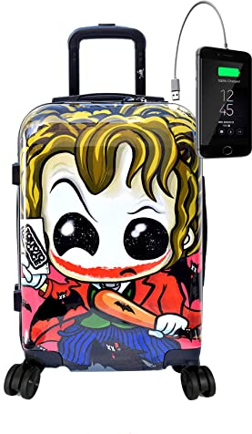 TOKYOTO Kabinentrolley Kinderkoffer Handgepäck Flugzeug für Mädchen Jungen Fans von Superhelden Cartoons Avengers Hartschalenkoffer Kabinenkoffer 55x35x20 cm TSA-Schloss und USB-Anschluss Joker