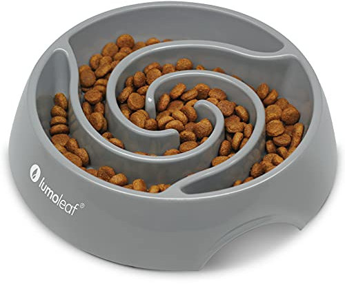 LumoLeaf Gamelle Anti-glouton pour Chien - Diamètre : 22 cm - Antidérapante - Lourde - Soulage la Digestion - Anti-ballonnements - pour Chien - Gris tornade - Taille L