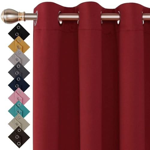 Thermal Insulated Blackout Ring Top Eyelet Curtains for Bedroom Windows 90 x 54 Inches Red 2 Panels (90”(228cm) wide x 54”(137cm) long, Red)