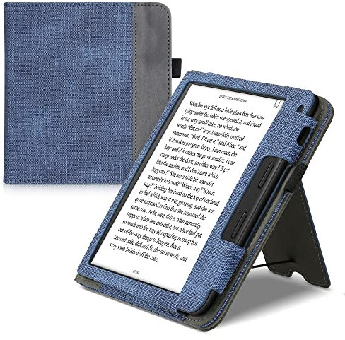 kwmobile Hülle kompatibel mit Tolino Vision 6 Hülle - Flip Case mit Handschlaufe - Kunstleder Cover - Dunkelblau Dunkelgrau