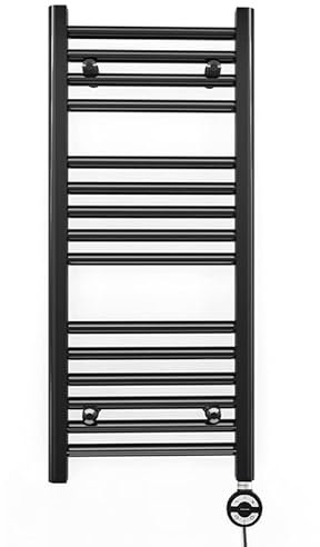 Myhomeware 300mm Wide Black Electric Bathroom Heated Towel Rail Thermostatic Warmer Radiator Precise Control (300 x 800 mm (BTU: 1018))