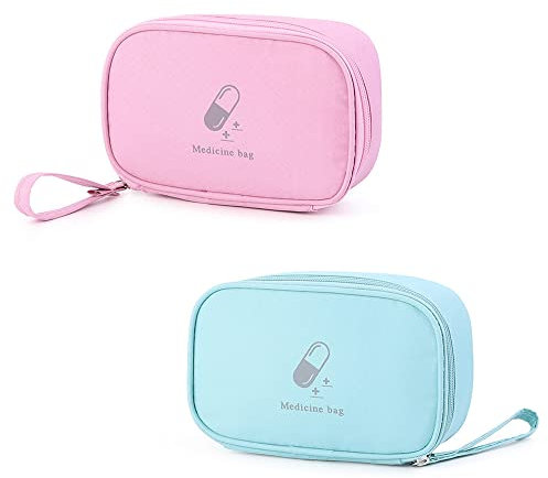 2 Stück Medizinische Aufbewahrungstasche, Medikamententasche, Medizinische Notfalltasche Leer, Reiseapotheke Tasche, Medikament Tasche Klein, für Outdoor Camping Wandern Reisenotfall (Blau Pink)