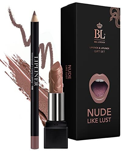 BL Color Matched Nude Lip Liner & Lipstick Set - Full-Coverage Argan Long Lasting Lipstick and Lip Liner Set With Natural Oils for Nourishment, Hydration, & Protection