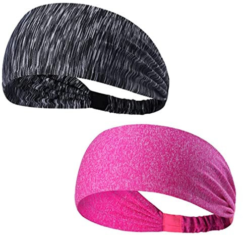 2 Stück Damen Sport Stirnband für Yoga Sportlich Laufen Workout Fitness Übung Tennis Gym Fahrrad Wandern Volleyball Tanz Reisen- Elastische rutschfeste Leichte Haarband