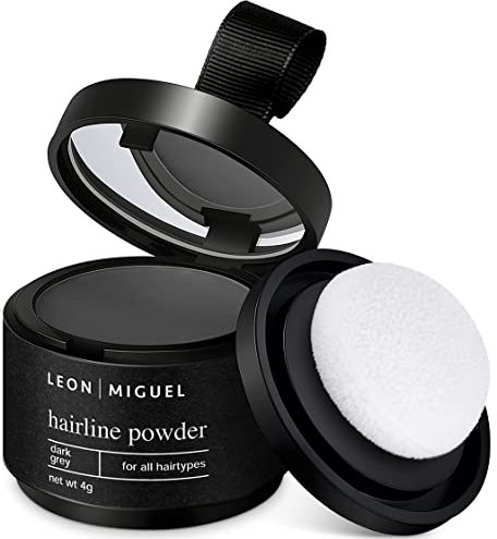 LEON MIGUEL Ansatzpuder - wasserfestes Hairline Powder als perfekten Haar Concealer zum Ansatz kaschieren, unsichtbares Haar Make-up zur Haarverdichtung (Dunkelgrau, Hairline Powder)