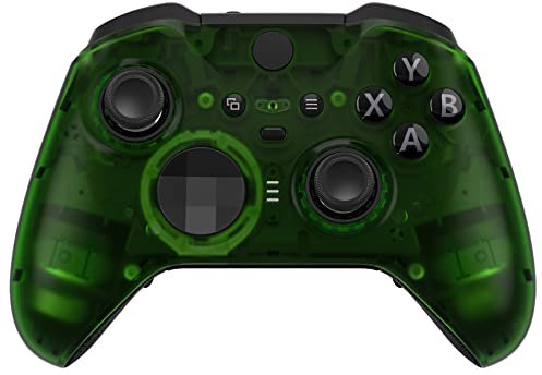 eXtremeRate Clear Green Replacement Faceplate Cover for Xbox One Elite Controller Series 2 (Model 1797), Custom DIY Front Housing Shell Case & Accent Rings for Xbox Elite Series 2 Core Controller