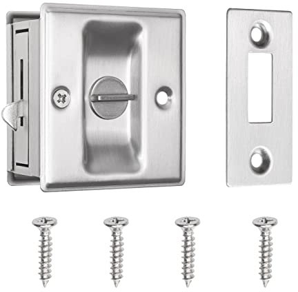 Eco-Fused Pocket Sliding Door Lock - Brushed Nickel Privacy Door Pull with Lock - Reversible - Compatible with Most Doors - Easy Grip - Doors with Thickness 1-3/8” (3.49 cm)