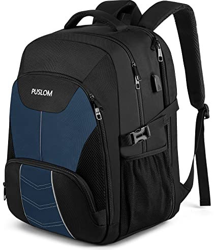 Extra Large Backpack for Men 55L,18.4 Inch Travel Laptop Rucksack with USB Charging Port Business Flight Approved Carry On Backpack,TSA Big Capacity Heavy Duty Computer Bag College School Bookbag,Blue