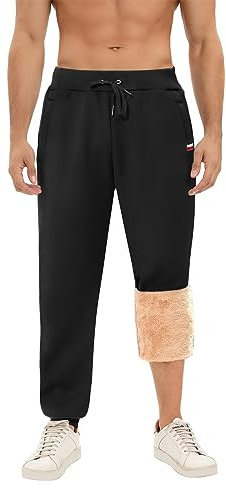 PASUDA Pantaloni da Jogging Uomo in Pile Invernali Pantaloni Jogger Uomo con Coulisse Pantaloni Lunghi Casual in Vita Elastico Pantaloni Sportivi Cotone con Tasche con Zip (Nero, XXL)