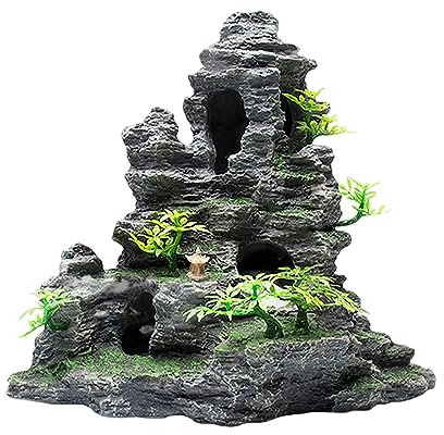 COYOUCO Aquarium Bergblick Stein Ornament Baum Fels Höhlenlandschaft, Großes Aquarium Ornament Felsen Künstliche Aquarium Dekoration,C