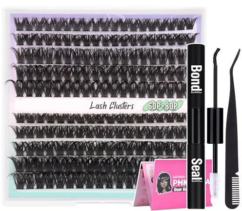 D Curl Cluster Lashes DIY Eyelash Extension Kit Individual Eyelashes 8-16MM Lash Clusters with Lash Glue Bond and Seal and Lash Tweezers 185Pcs Lash Extension Kit Eye Lashes(0.07D,8-16MM)