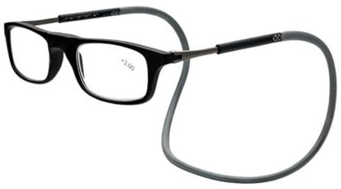 Lanomi Schmal Lesebrille Damen Herren Magnetverschluss Leicht Lesehilfe Sehhilfe mit Elastische Silikon Brillenbänder Schwarz Rahmen Grau Arm 1.0